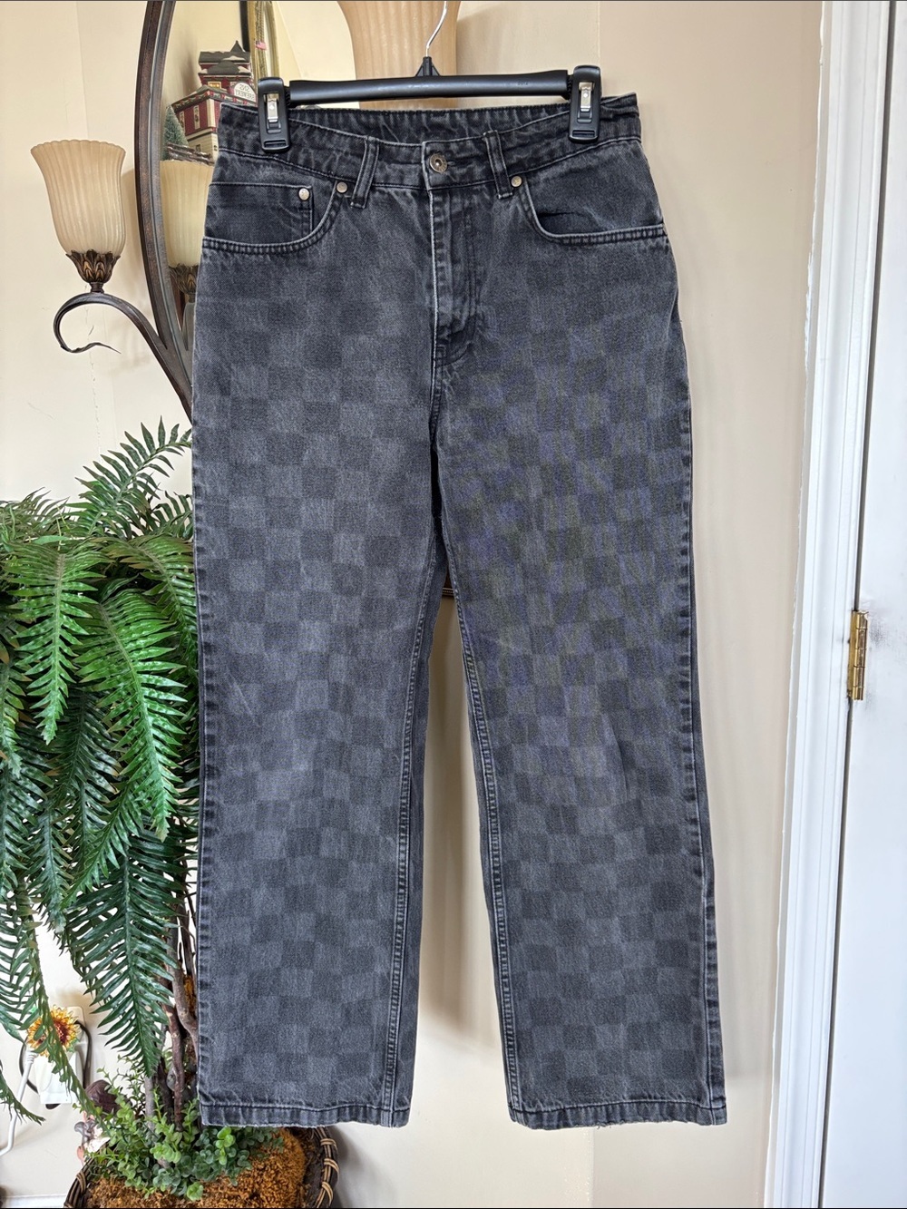 The Ragged Priest Jeans Checkered Black Wash High Rise Straight Leg UK Denim